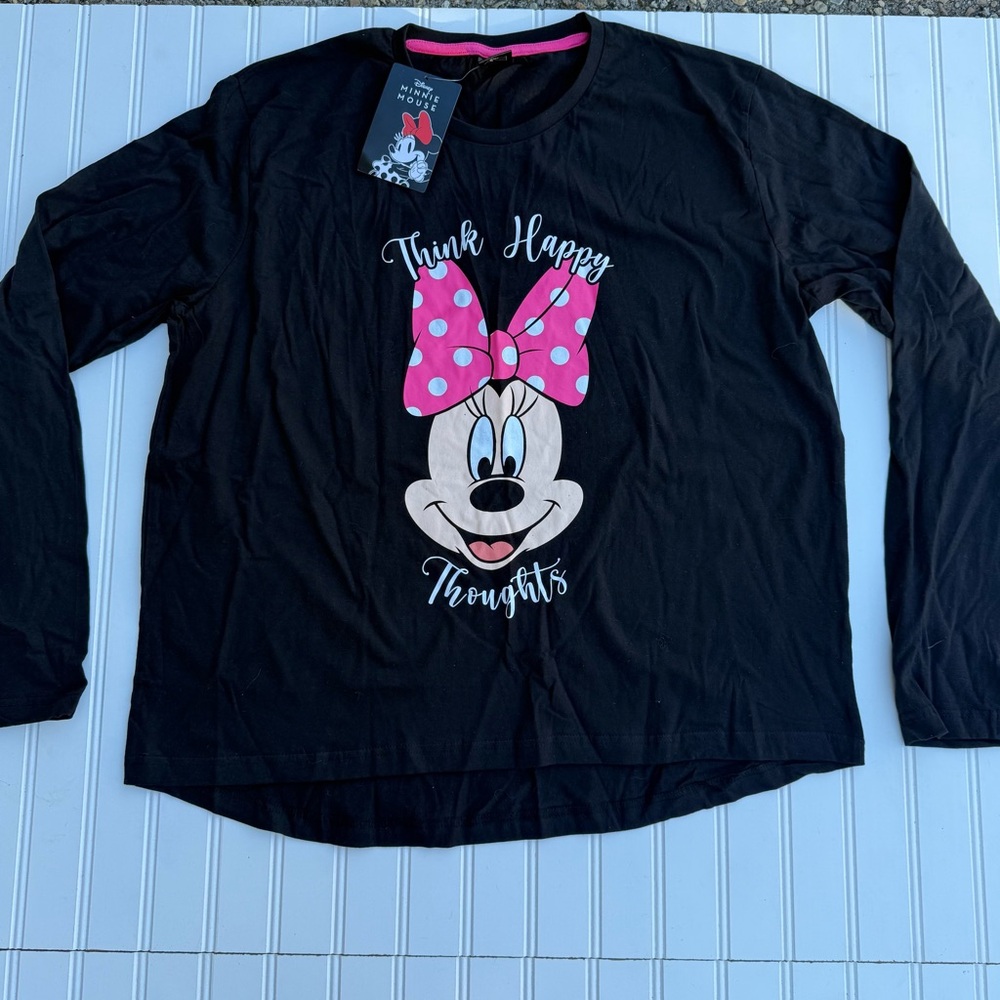 Disney Black Long Sleeve Shirt with Pink Minnie Design